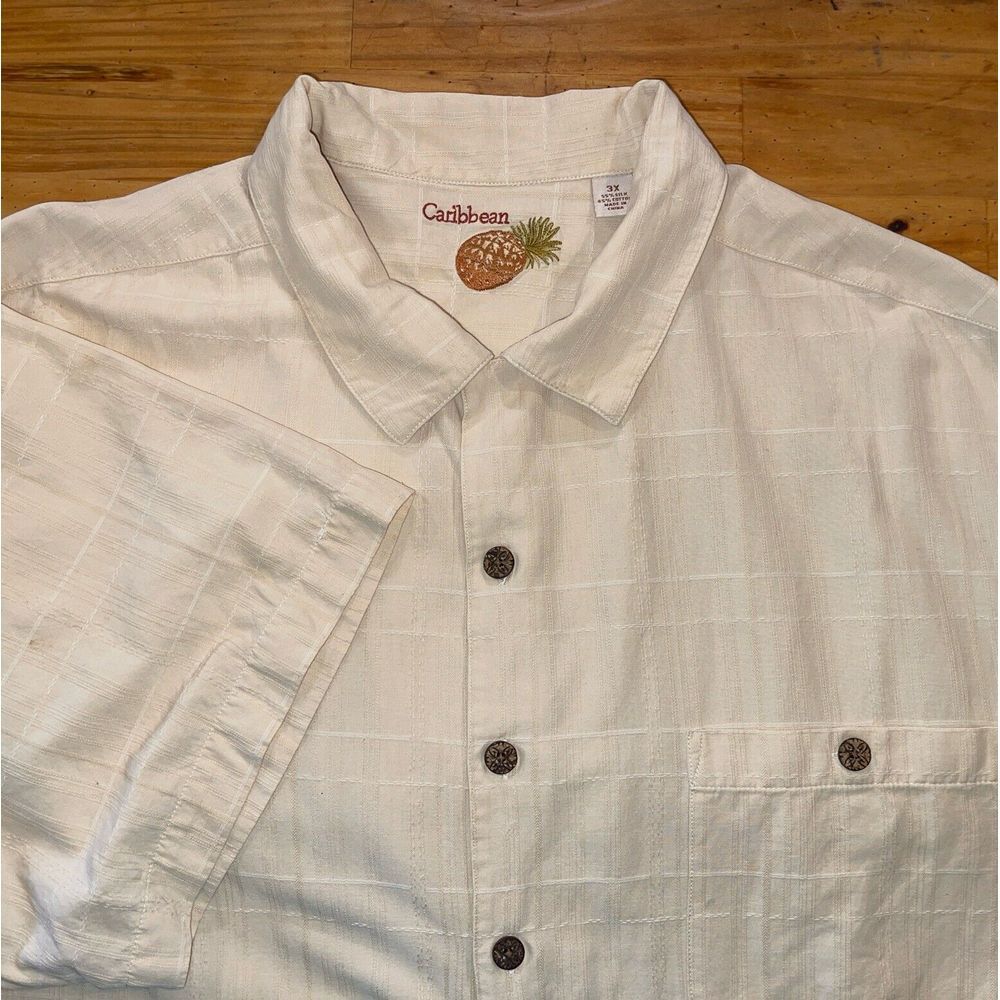 Caribbean Shirt Men 3XL‎ Cream Silk Cotton Beach Party Cruise Summer